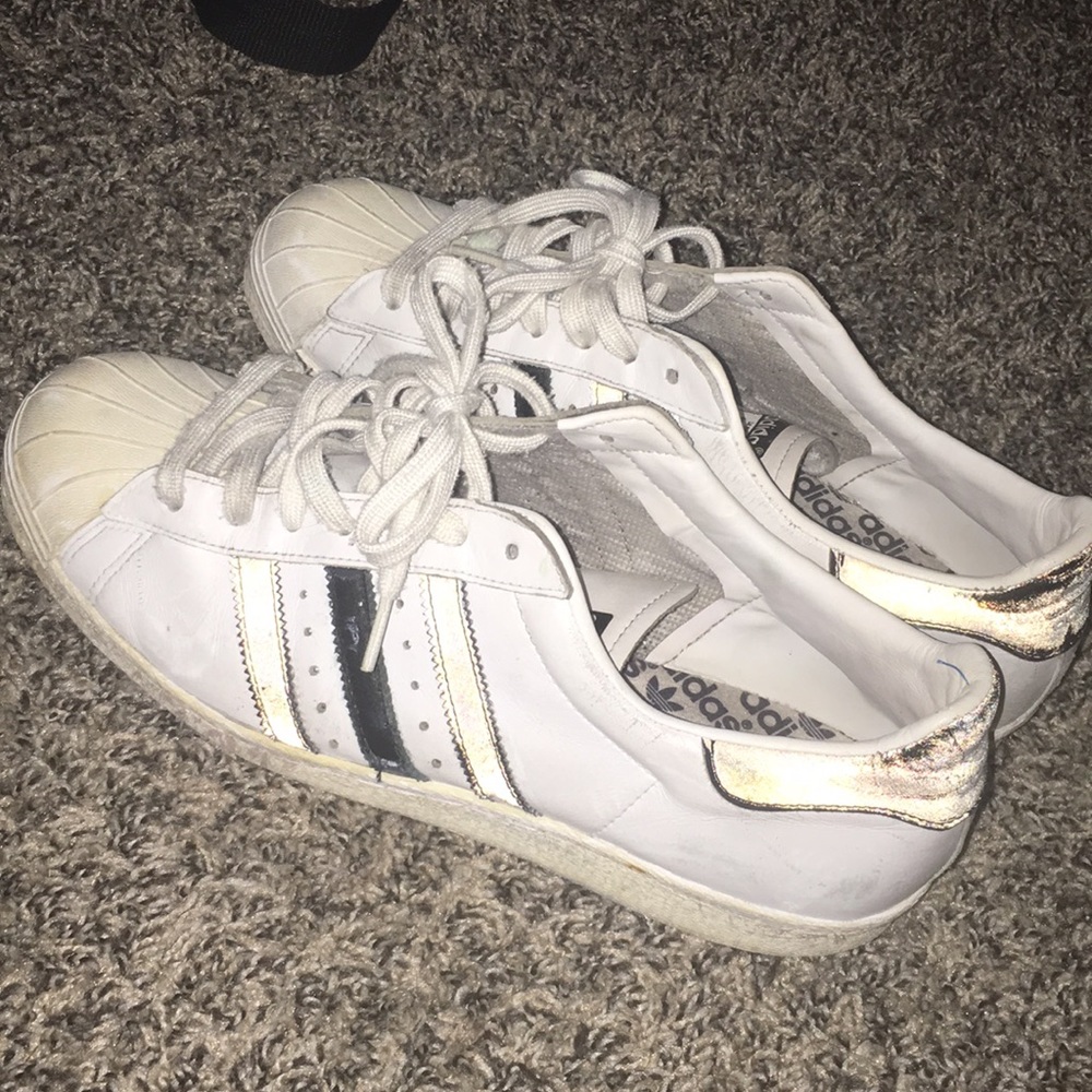 Size 11 Shell Toe white/black stripes Adidas